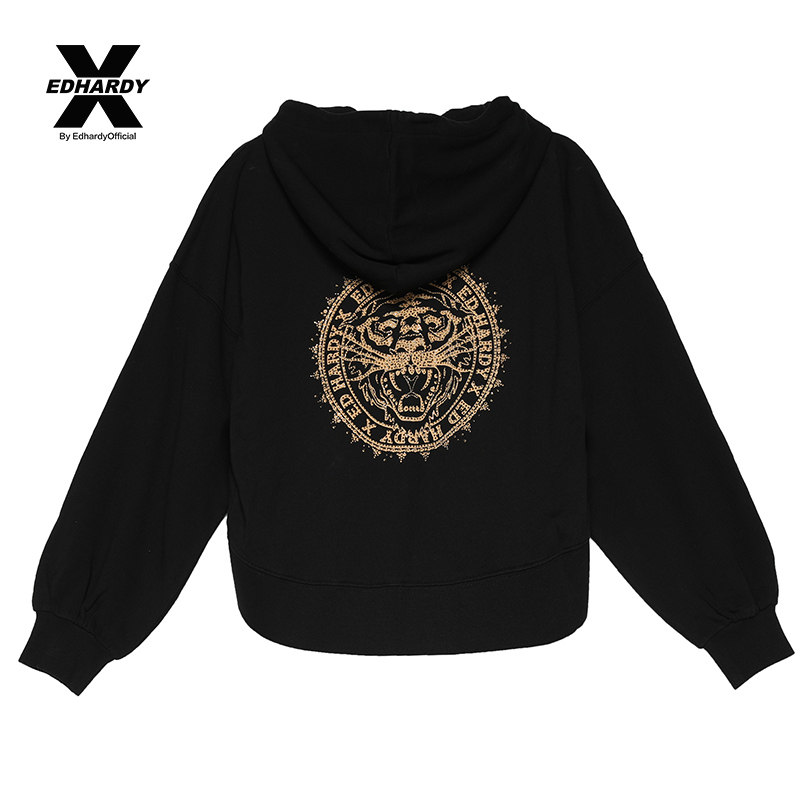edhardy秋季女士时尚虎头休闲拉链连帽卫衣