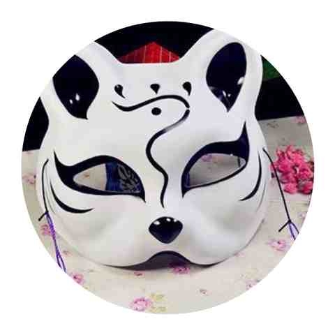彩绘日式和风狐狸面具半脸古风汉服化妆舞会cos动漫猫脸狐妖面d6