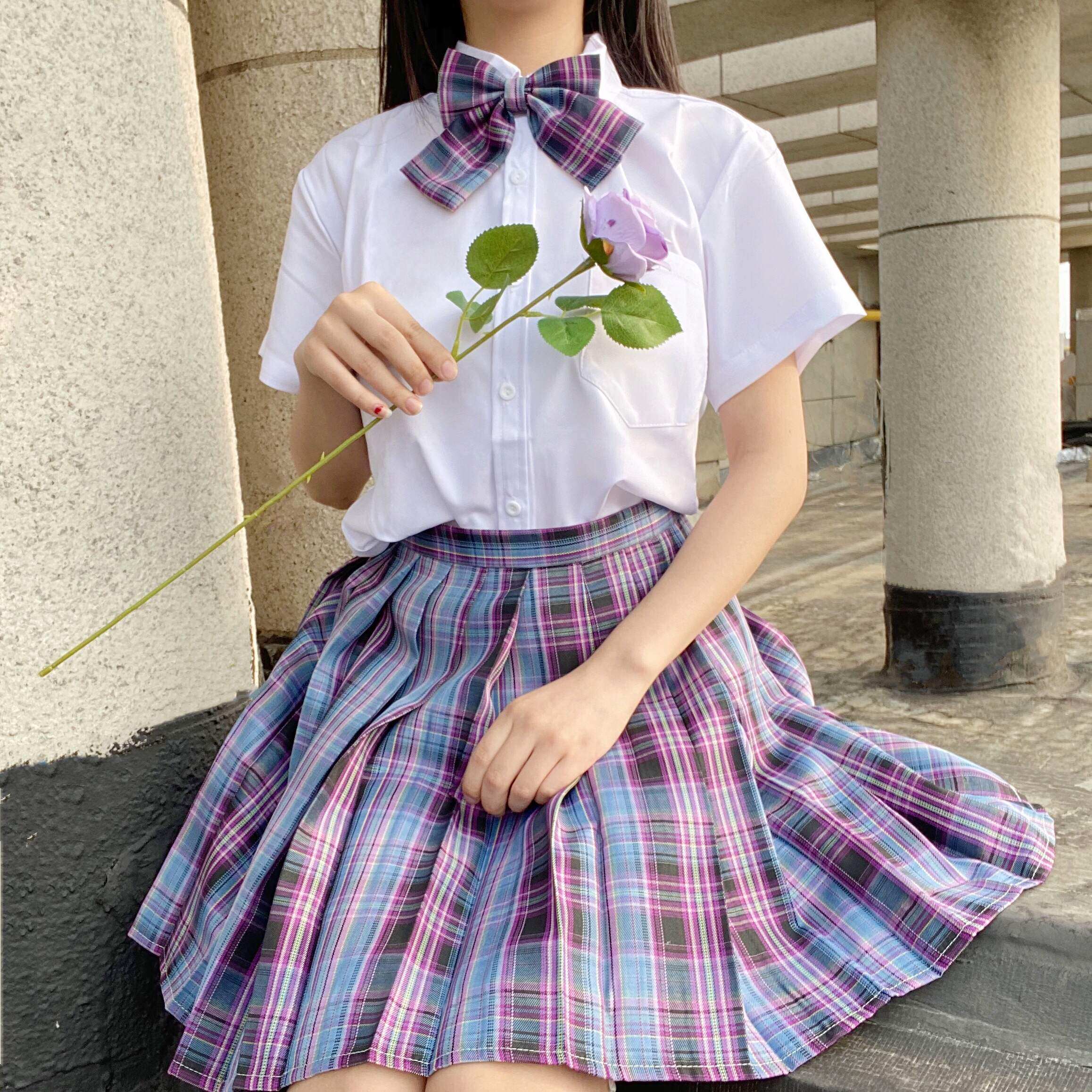 彩虹格正统jk制服套装全套基础款百褶裙夏季日系高腰学生清新短裙