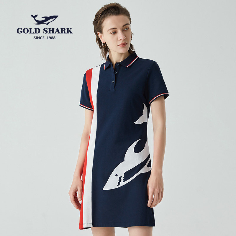 goldshark金鲨女装拼接鲨鱼连衣裙2021新款显瘦连衣裙