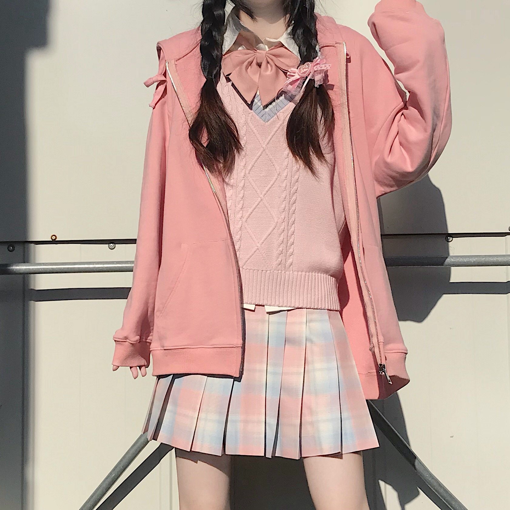 坠入爱河浅蓝粉格心动感觉jk格裙jk