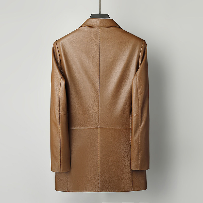 真皮皮衣高档鹿皮风衣中长翻领修身外套海宁皮衣