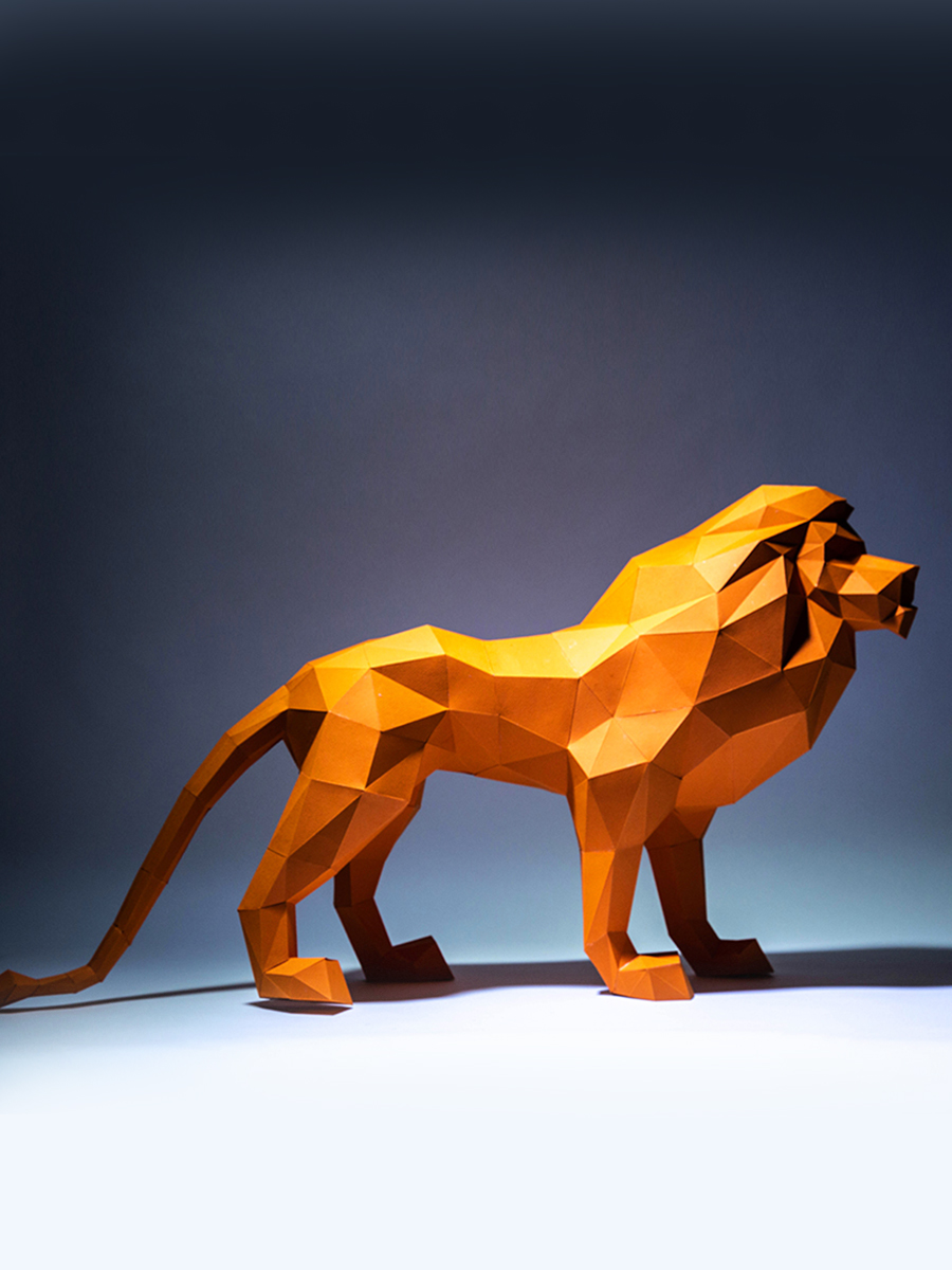 狮子动物几何北欧ins立体桌面摆件家居装饰纸模手其他类型纸模