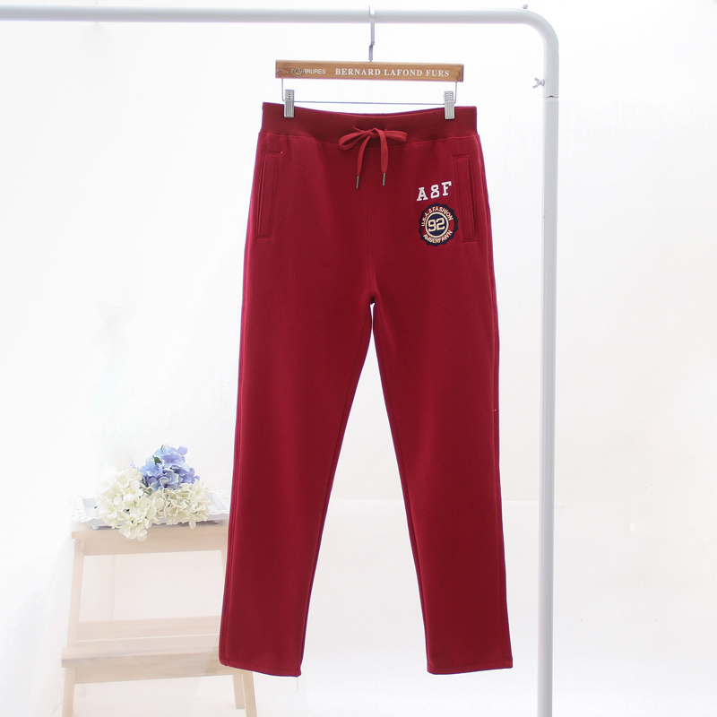 2021年新款春秋薄款酒红色运动裤女小直筒宽松加绒休闲纯棉卫裤