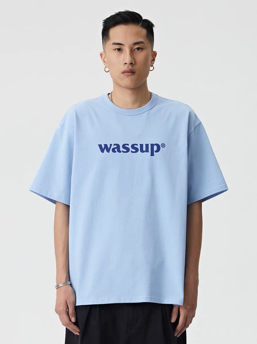 wassup2019夏季基础纯色半袖圆领男女情侣宽松t恤