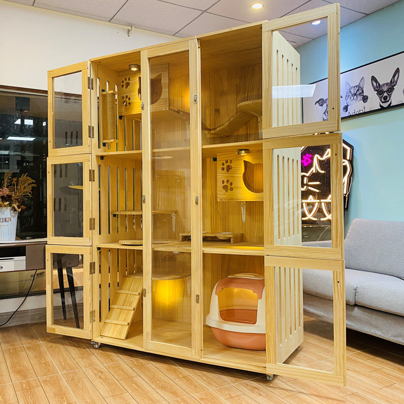 别墅实木豪华猫舍笼具展示柜房子三层大型宠物狗笼子