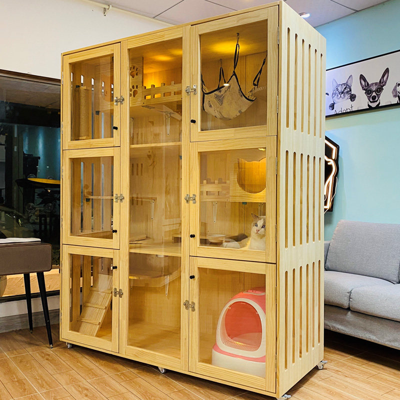 别墅实木豪华大型三层猫舍笼具展示柜繁育笼猫狗笼子
