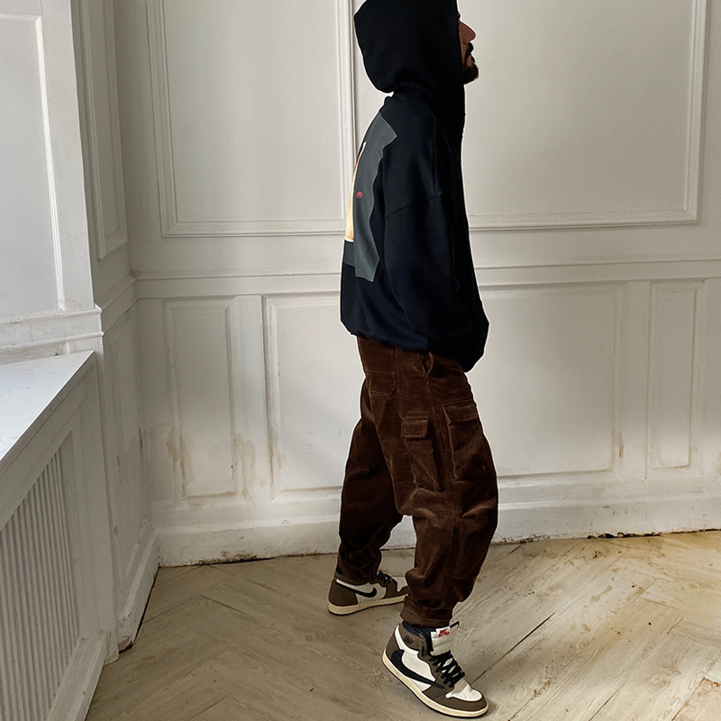 BHITE/空瞳 重工水洗原创灯芯绒长裤宽松裤脚纽扣设计日系双版型