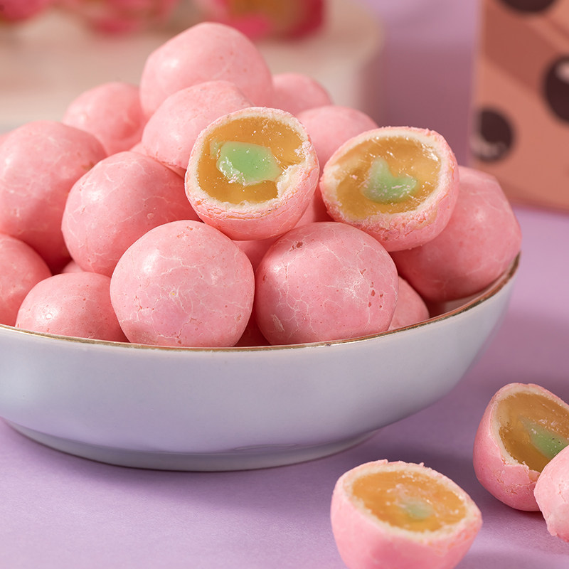 佰津利升珍珠奶茶糖抹茶味夹心心软糖果结婚传统糖果