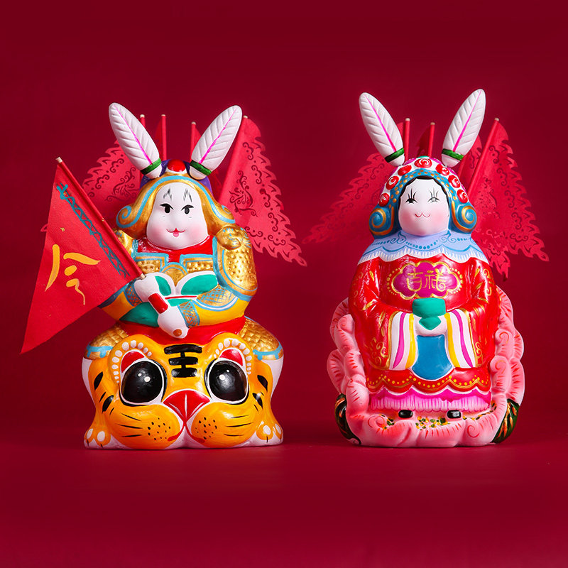 吉兔传统兔儿爷手工艺老外创意礼物老北京兔纪念品泥人