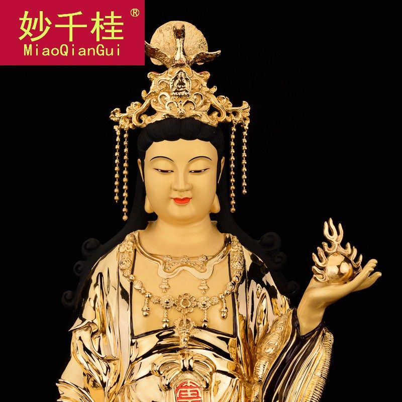 妙千桂 鎏金吉祥天女摆件纯铜 吉祥天母像护法女神
