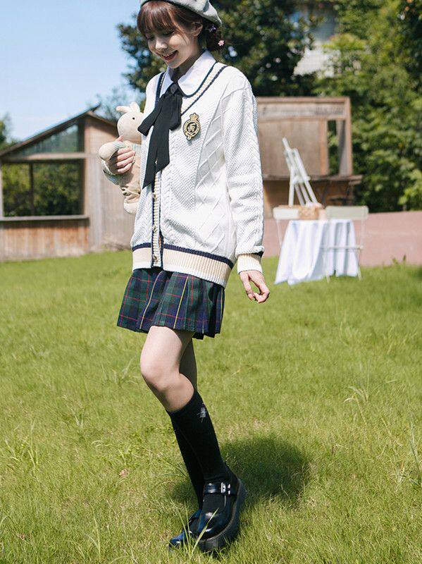 学院针织衫外套少女大童英伦风jk高中女生初中中学生毛衣