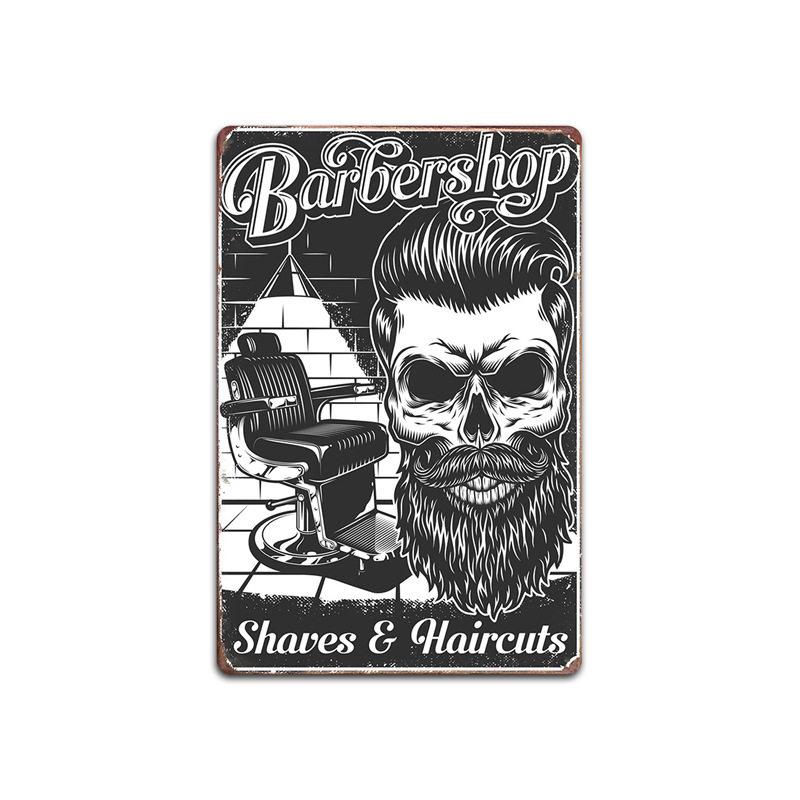 2020新款 barbershop海报复古铁皮画 理发店背景墙壁无框装饰挂画