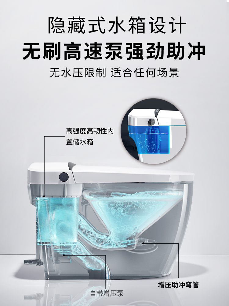 恒洁家用智能马桶一体式自动翻盖电动坐便器无水一体智能坐便器