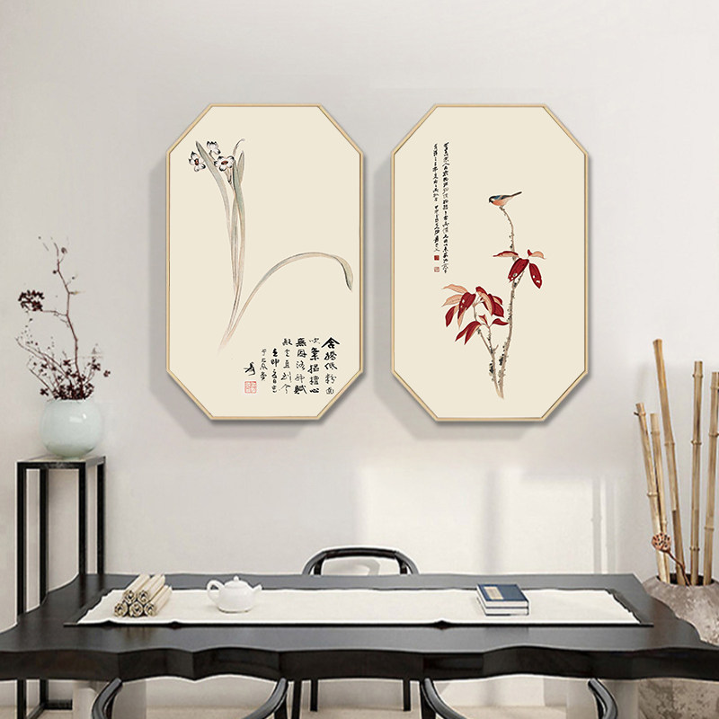 张大千花鸟名家壁画茶室书房挂画兰花简约作品现代装饰画
