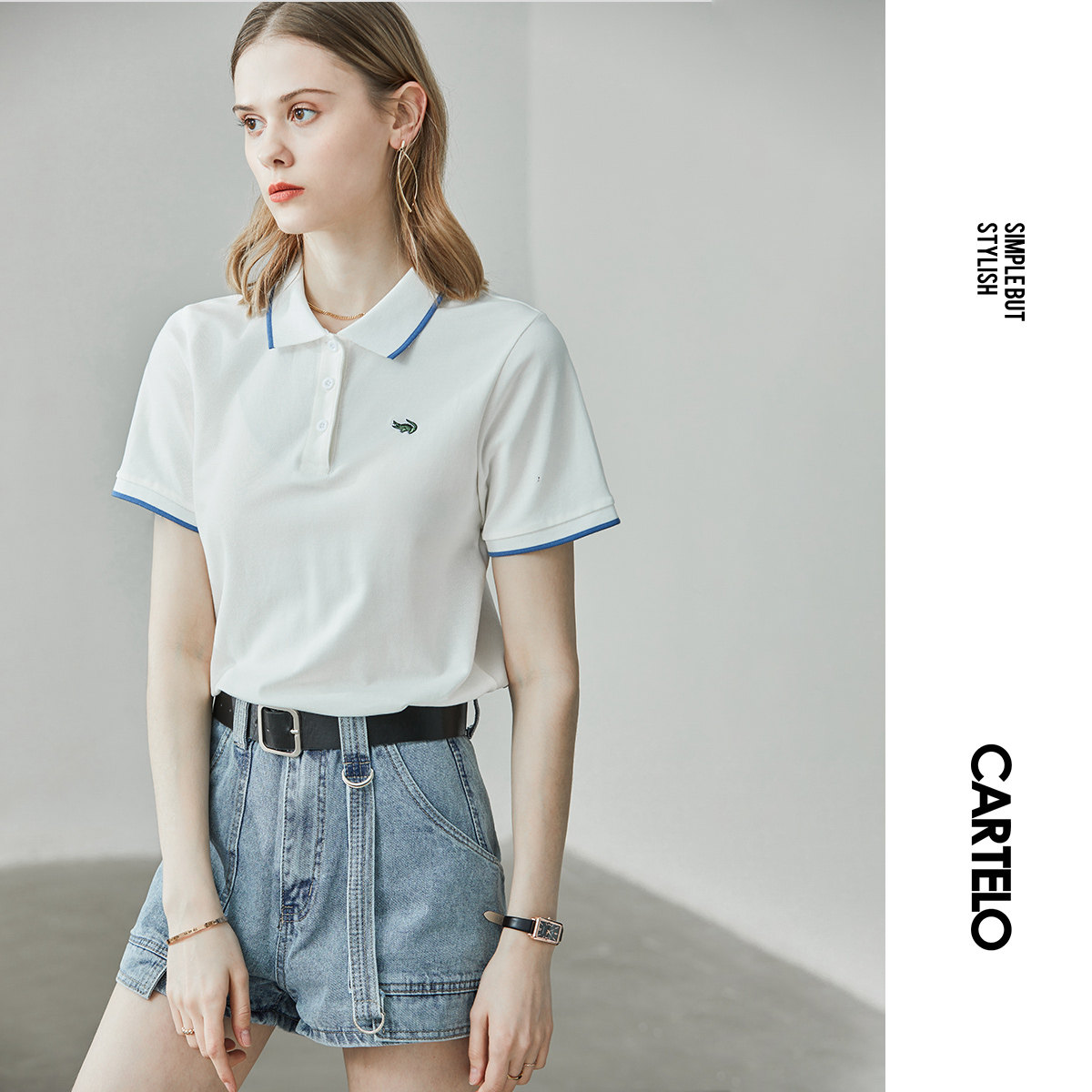 polo卡帝乐鳄鱼女装白色衫女短袖夏季2022新款透气polo衫
