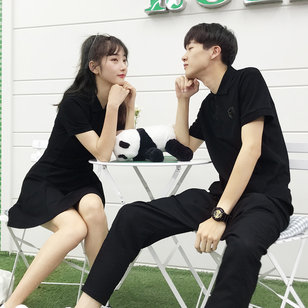 气质情侣装夏装2018新款韩版宽松显瘦学生班服短袖polo衫连衣裙女