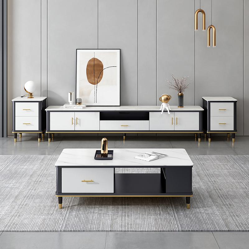 岩板电视柜茶几组合现代简约轻奢大理石北欧客厅简易电视柜