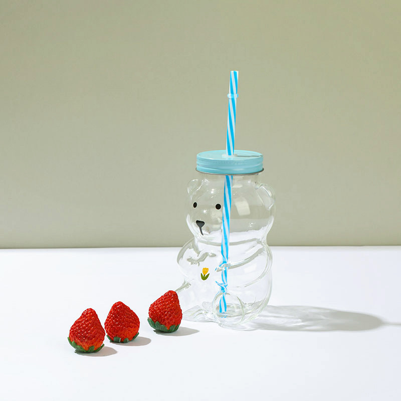 畹町卡通吸管冷饮玻璃水杯大容量大肚杯家用带玻璃杯