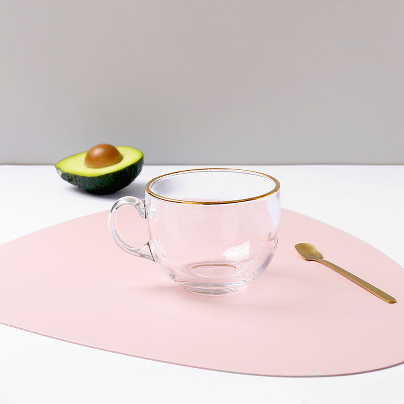 畹町透明描金玻璃杯把手家用甜品沙拉水果麦片玻璃杯