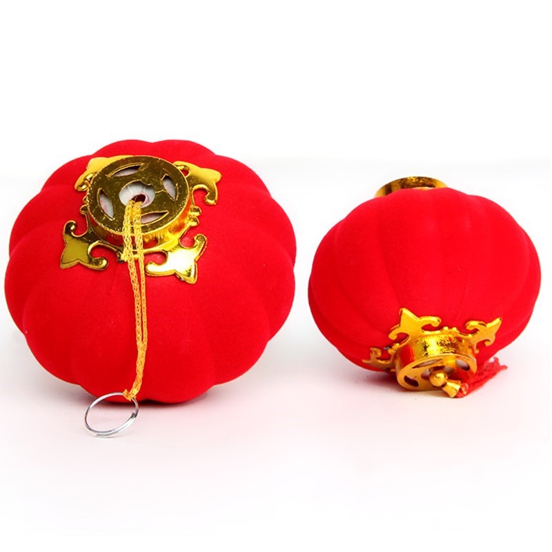 植绒布球小灯笼挂饰室内外盆景阳台中式新年春节场景红布球