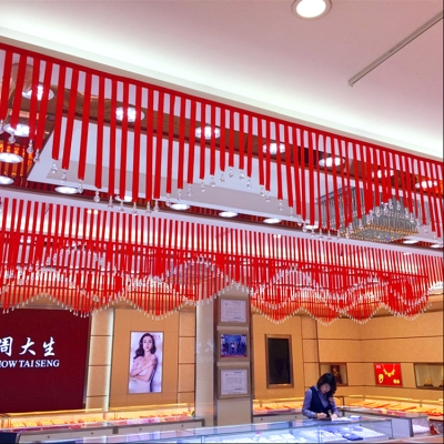 珠宝店七夕氛围装饰吊顶场景丝带吊饰天花板气氛节日装扮用品