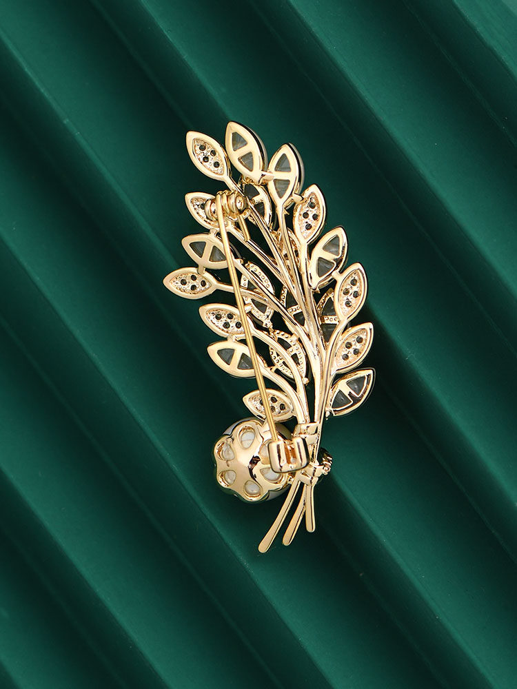 珍珠麦穗胸针高档锆石微镶气质别针奢华胸花胸针