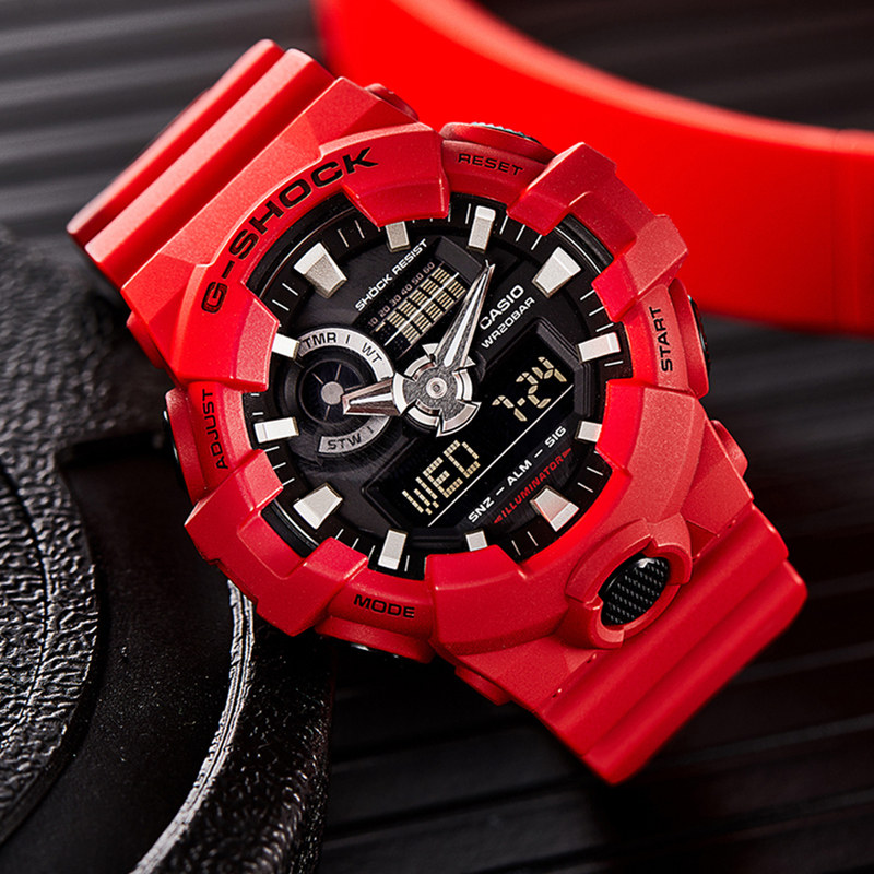 casio卡西欧gshock红色表盘学生运动防水计时手表ga7004a日韩腕表