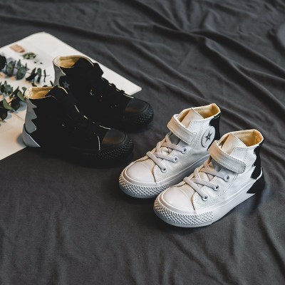 女板韩男高帆童贴拼款布白魔鞋秋新术童色童儿小帮鞋帆布鞋