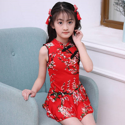 新款滴水水之恋套装中国国风旗袍儿童泳衣女童儿童泳衣