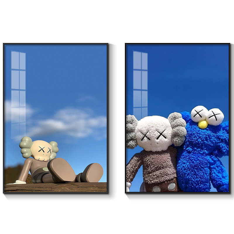 玄关装饰画芝麻街kaws轻奢客厅沙发背景墙壁画创意现代装饰画