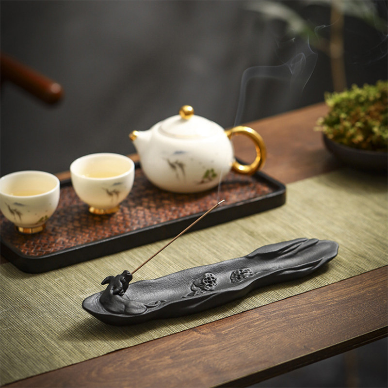 黑陶牛转乾坤线卧立香插盒复古茶道香道家居香薰炉