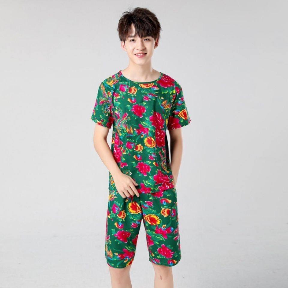 东北北大花衣衣服套装男女花布碎花被单秧歌民族服装