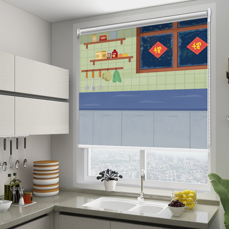 窗户卷帘厨房窗帘防油帘布布拉卷式防水防晒卷帘