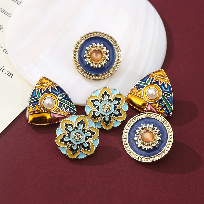 珐琅彩金金属纽扣复古烧蓝宫廷国风点油方形纽扣