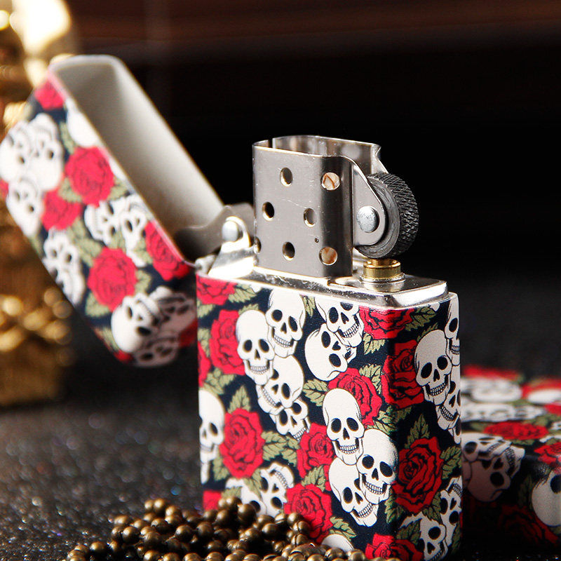 打火机zippo正版彩印玫瑰亡灵樱花限量煤油个性zippo
