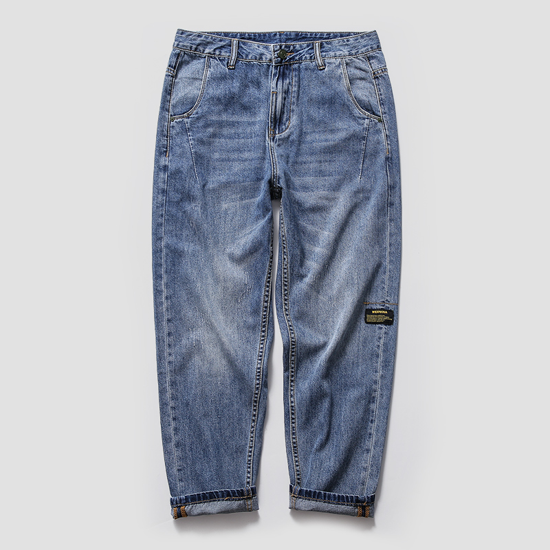 九城良品男士牛仔裤年新款春夏季薄宽松休闲长裤小直筒九分裤潮牌