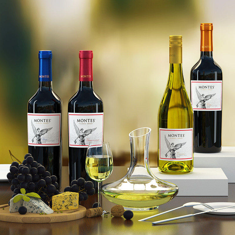智利原装进口红酒蒙特特斯montes经典系列红葡萄酒750ml干红静态葡萄