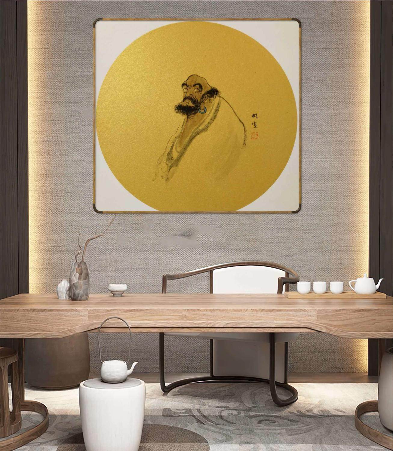 国画人物画斗方新中式禅意手绘装饰画水墨纸本道释国画