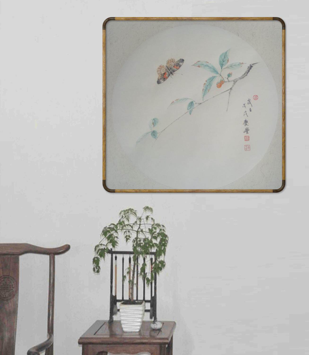 国画花鸟画斗方方圆卡新中式式禅意手绘水墨纸本国画