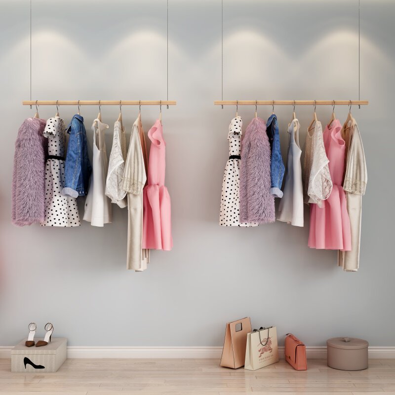 服装店挂衣杆木头吊杆墙上悬挂网红吊架童装女装吊挂衣架子展示架