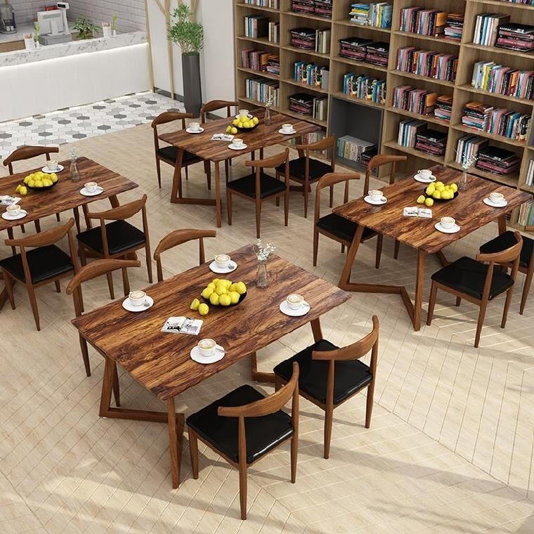 复古餐桌餐厅套装桌椅板凳客厅套件商用方餐桌餐椅酒店桌椅