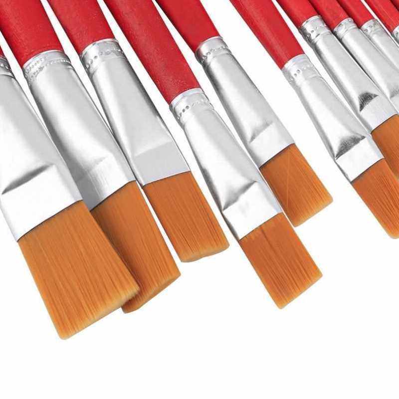 红杆尼龙毛扁平头油画排笔水粉水彩笔工业油漆水粉