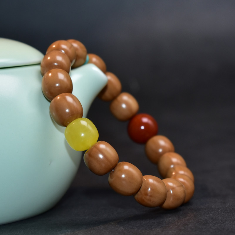 猴头核桃手串老型珠光红绿灯配珠南红蜜蜡绿松小众木作