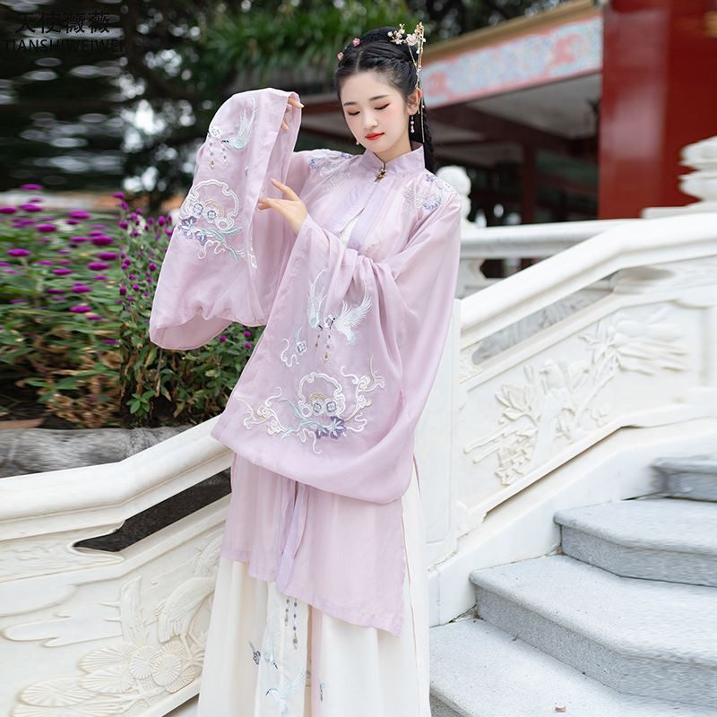 汉服原创夏季古装女汉立领对襟长衫明制大袖汉服