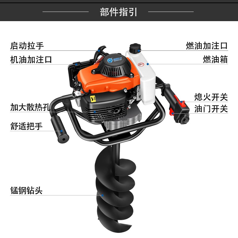 美国蚂蚁队长大功率汽油地钻挖坑机施肥种树栽树手机电池