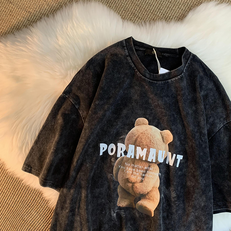 潮牌hiphop炸街上男女2021夏季新款t潮欧美街头风小熊短