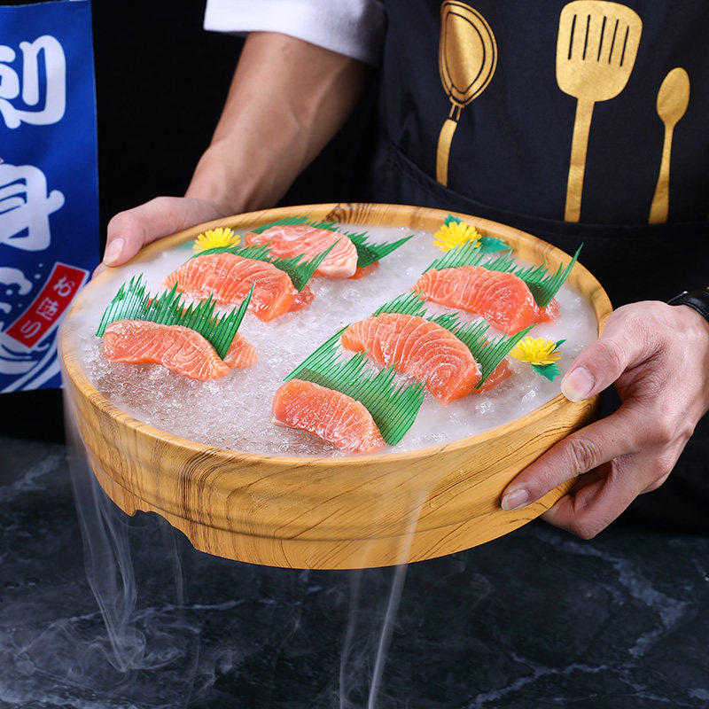 鱼生冰盘冰碟寿司盘密盘子圆盘三文鱼鱼片冰板盘