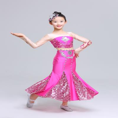 高档六一儿童演出服装女童幼儿少儿舞蹈裙傣族舞孔雀舞民族表演服