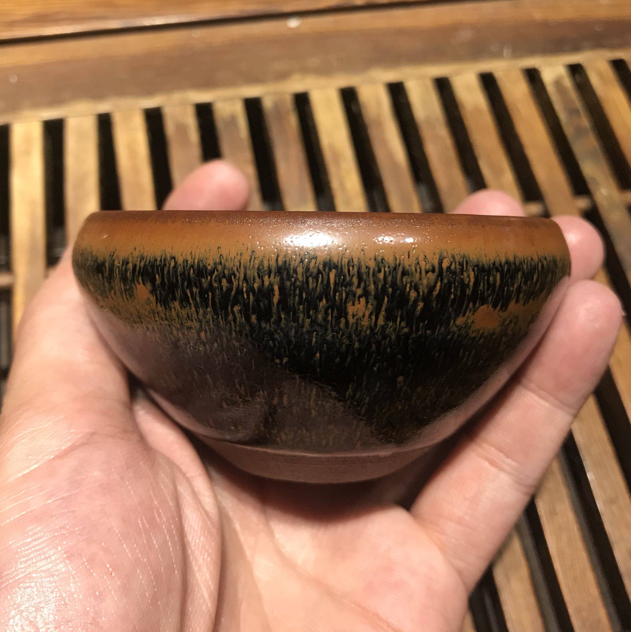 2021柴烧金兔乌金原矿铁胎龙窑手工卓立建盏茶杯